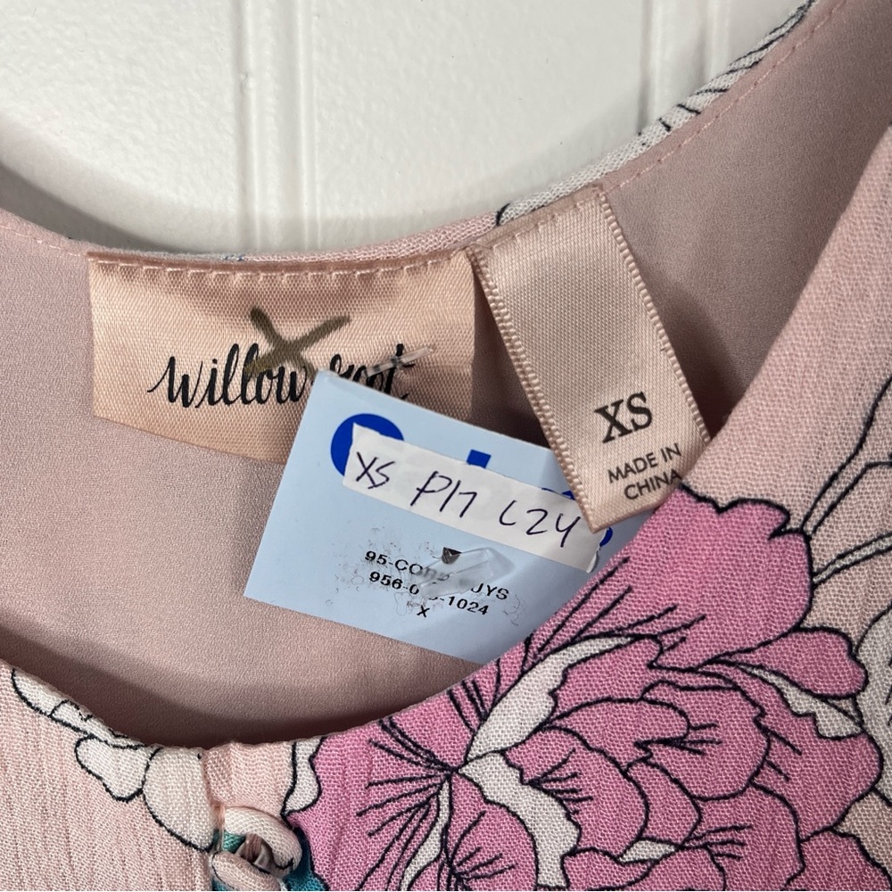 Willow Root Pink Floral Button Front Peplum Tank Scoop Neck Sleeveless Boho Top - Picture 3 of 4